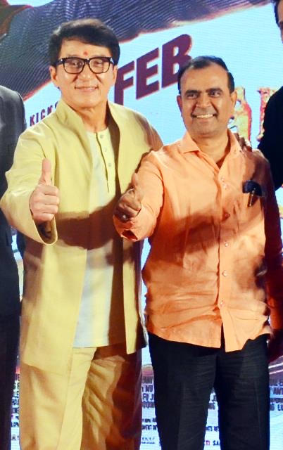 Yogesh Lakhani with Jackie Chan at a film event in Mumbai